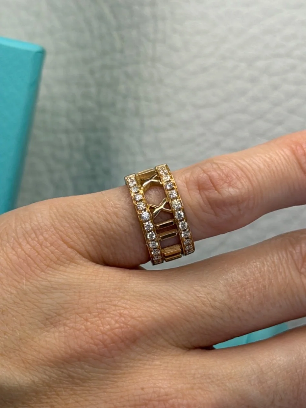 Tiffany & Co. 18K Yellow Gold Atlas Open Diamond Ring 4.3 US